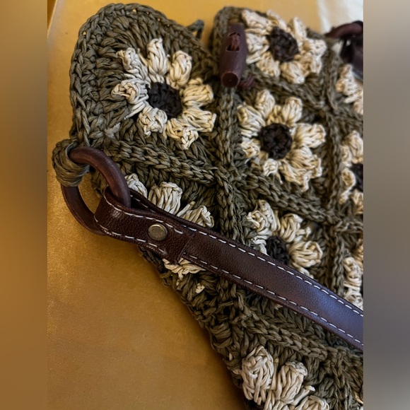 August Brand Crochet Knit Woven Flower Daisy Crossbody Beach Bag Purse Vintage - Picture 7 of 7